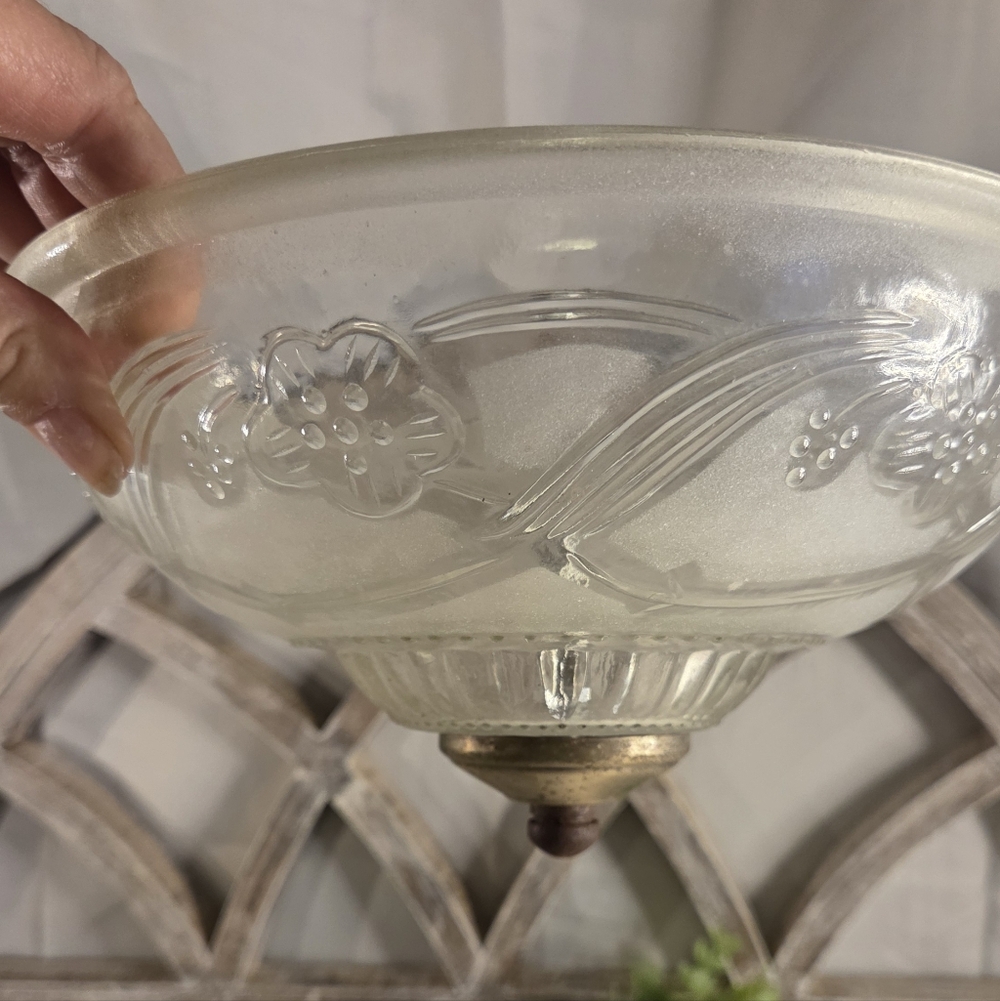 Vintage 80s Glass Light Shade 💡 Frosted Floral Ceiling Fixture Bowl Retro Chic